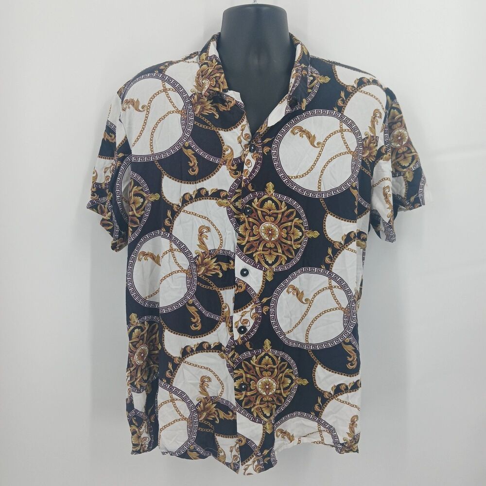mens salt earth relaxed fit size xl button front short sleeve shirt gold black